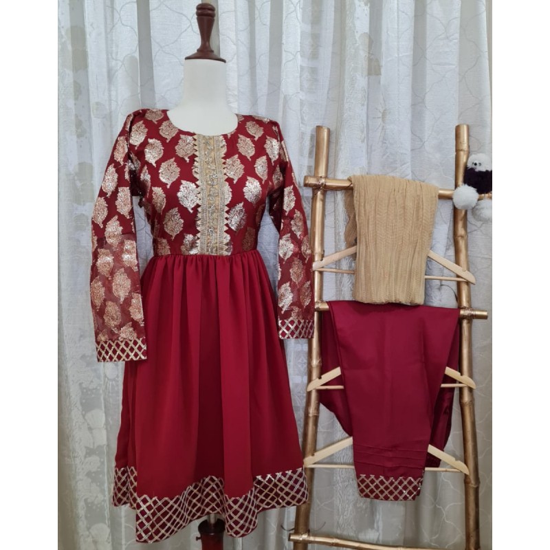 Handloom long dress with Kantha work yoke bright and colourful for upcoming  festive season Kindly WhatsApp 