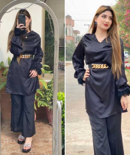 2-piece Western Style Black Silk Dress