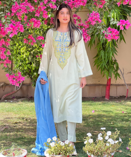 3-piece Embroidered Pistachio Green Lawn Dress