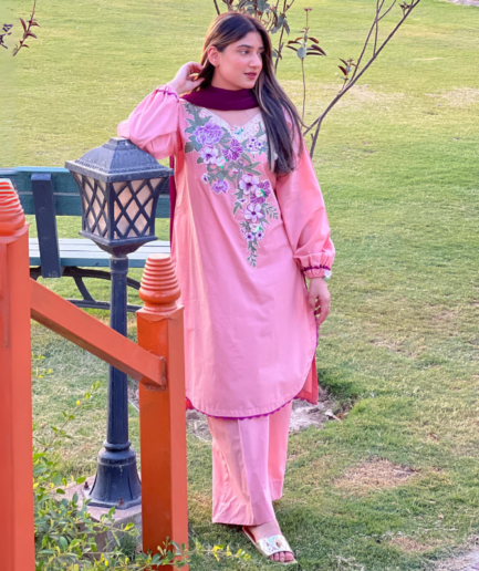 3-piece Embroidered Tea Pink Lawn Dress