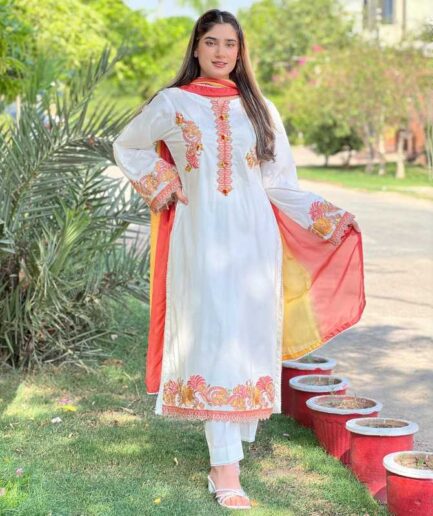 3-piece Embroidered White Lawn Dress