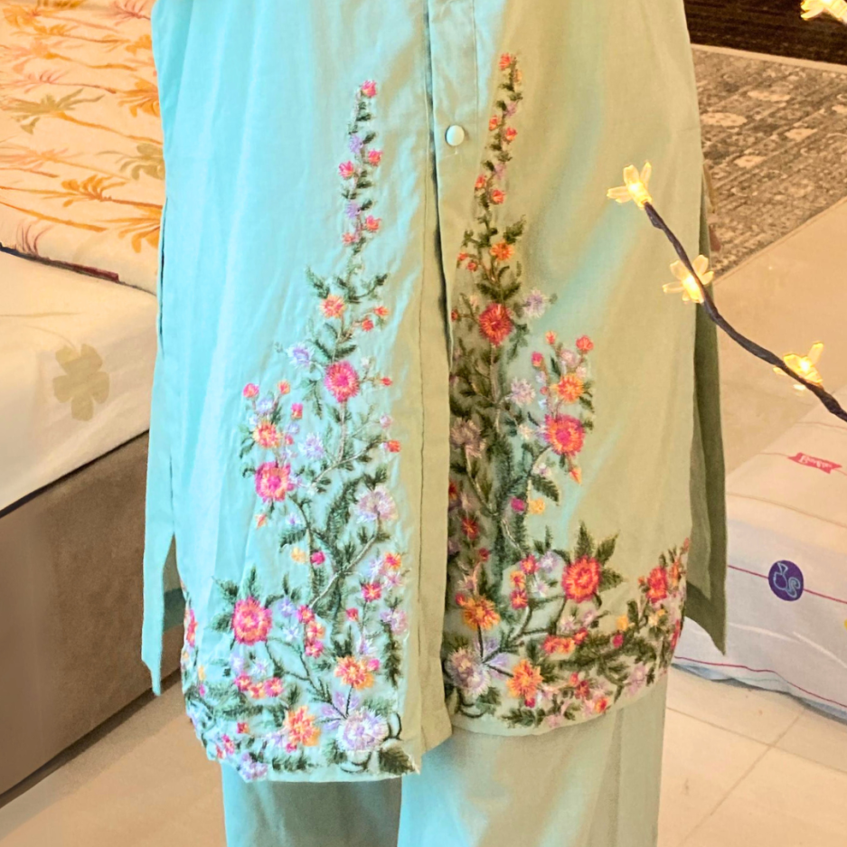 2-piece Embroidered Lawn Short Dress