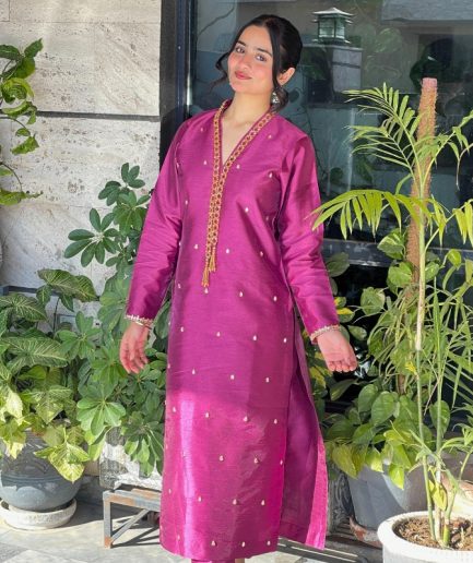 2-piece Crystal-worked Orchid Raw Silk Dress