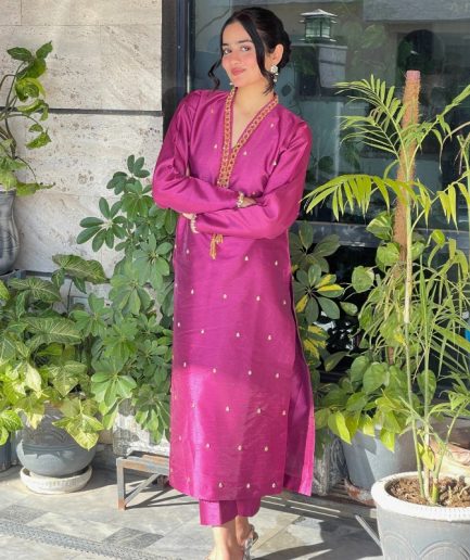 2-piece Crystal-worked Orchid Raw Silk Dress